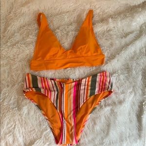Aerie striped cheeky bikini bottoms